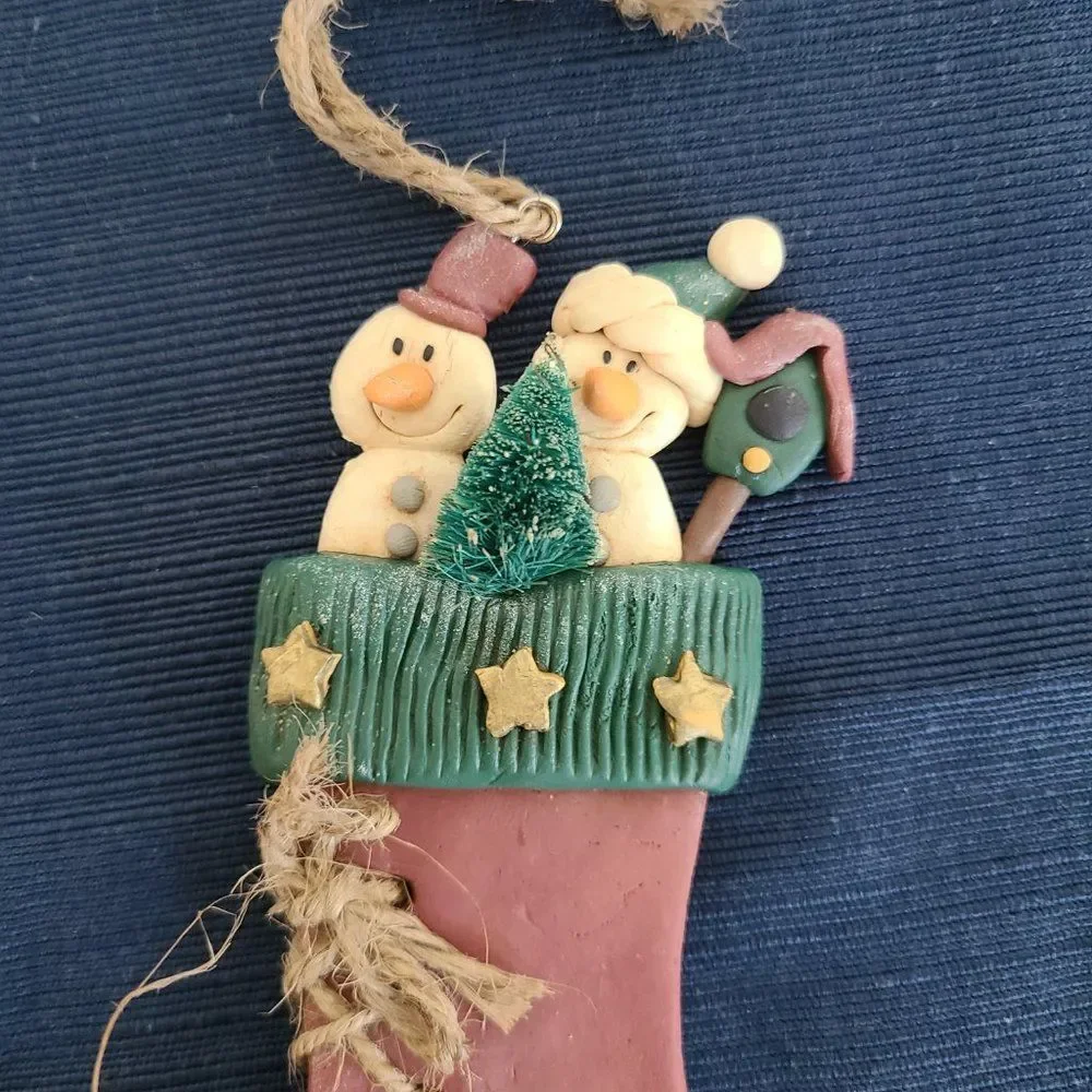 Vintage Winter Ice Skates With Snowman Christmas Ornaments Set of Two